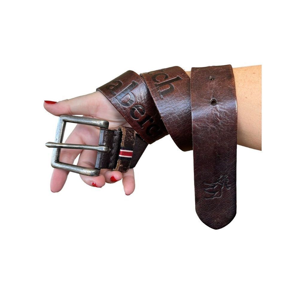 Abercrombie Spelled Out Brown Leather Belt Moose Small-Medium (24”-30”)